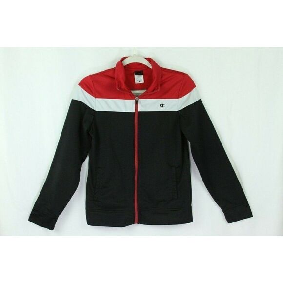 Champion Track Jacket Full Zip Colorblock Black Red White Pockets Womens M - Picture 1 of 7
